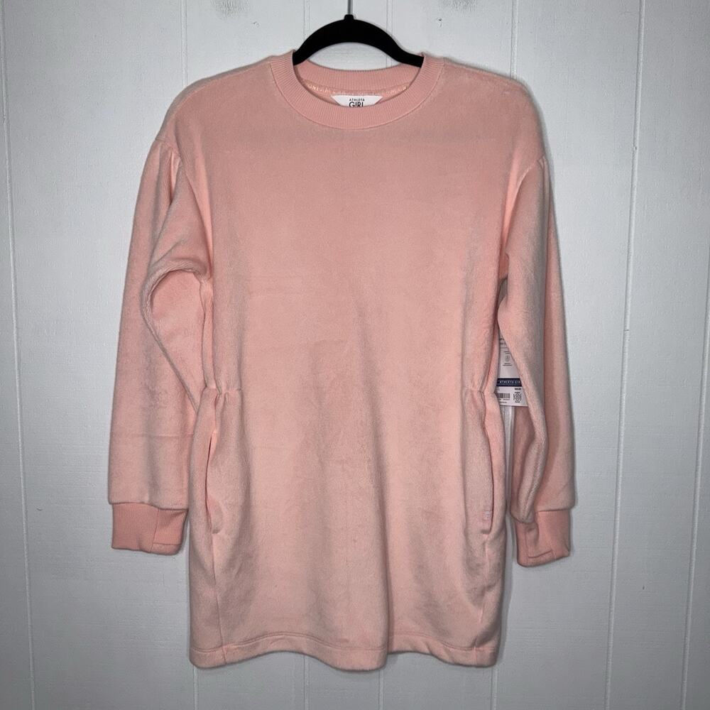 Athleta Girl’s Cozy Karma Dress Soft Pink Long Sleeve Pockets Size L/12 NWT